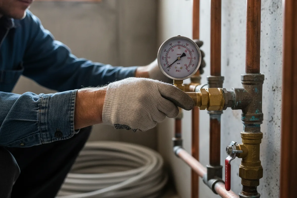 Pressure testing a repaired line during Water Line Repair in Rustburg